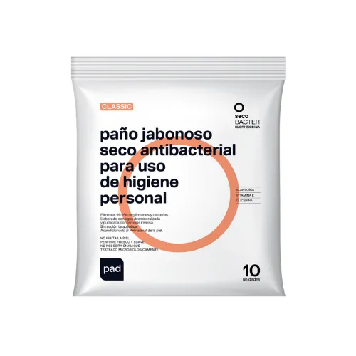 [PAD SECO BACTER] PAÑO JABONOSO SECO ANTIBACTERIAL PARA USO DE HIGIENE PERSONAL CONT CLORHEXIDINA PRESENTACION 5 UNIDADES