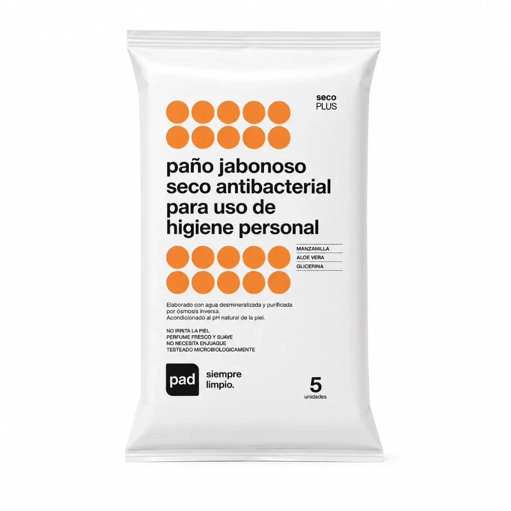 [PAD SECO BACTER] PAÑO JABONOSO SECO ANTIBACTERIAL PARA USO DE HIGIENE PERSONAL CONT CLORHEXIDINA PRESENTACION 5 UNIDADES
