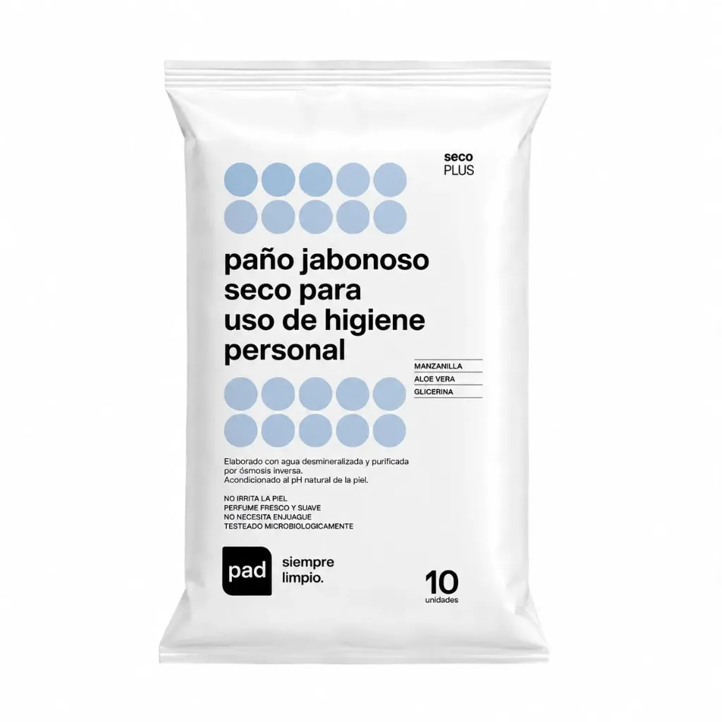 [PAD SECO PLUS] PAÑO JABONOSO SECO PARA USO DE HIGIENE PERSONAL X 10